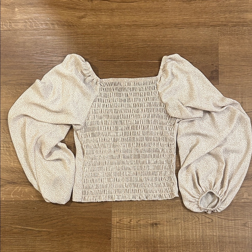 Sienna Sky Beige Smocked Blouse - Picture 3 of 7
